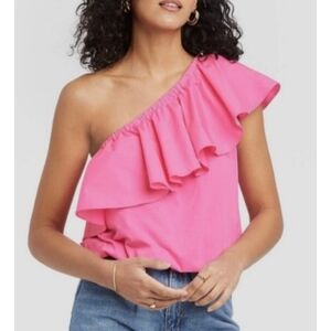 A New Day One Shoulder Ruffle top Pink Size S